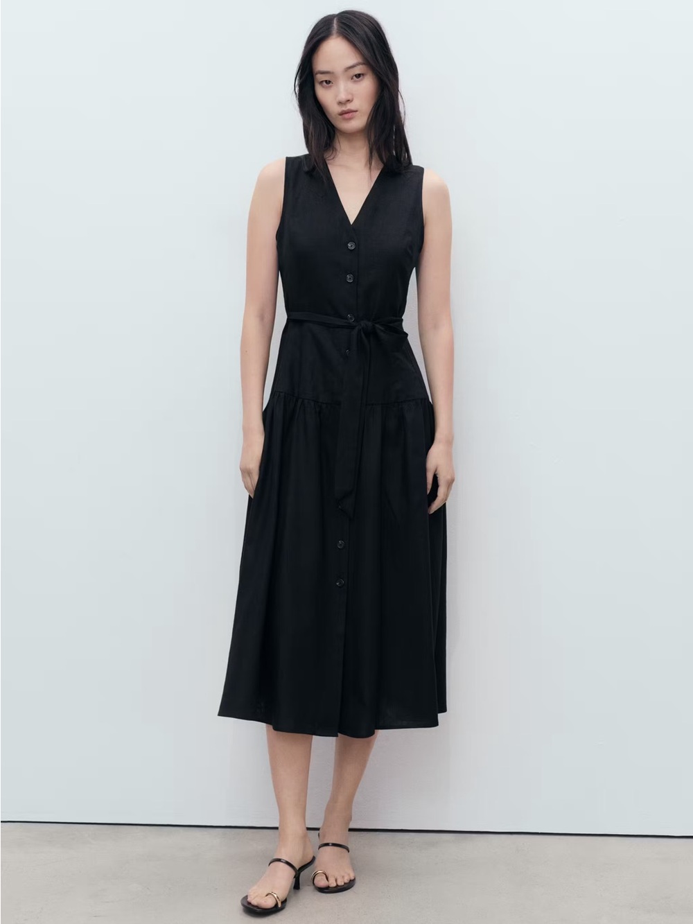 Mango LINEN MIDI-DRESS WITH BELT